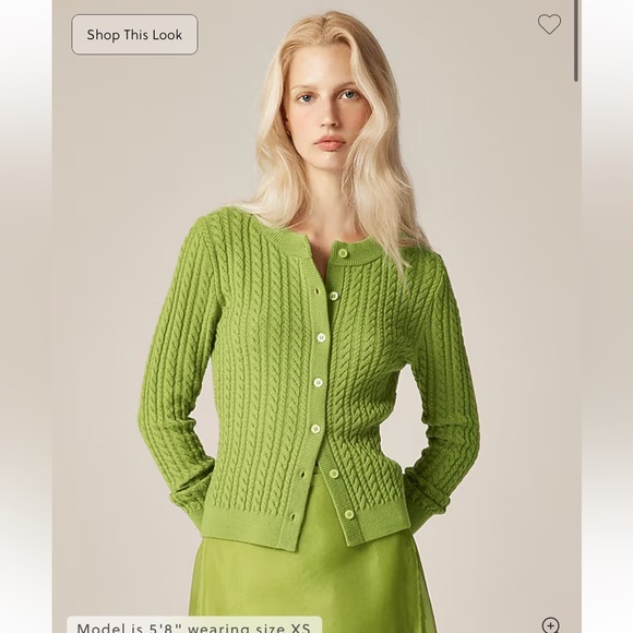 J.Crew Cable-knit crewneck cardigan in merino wool August Peridot - Picture 1 of 7